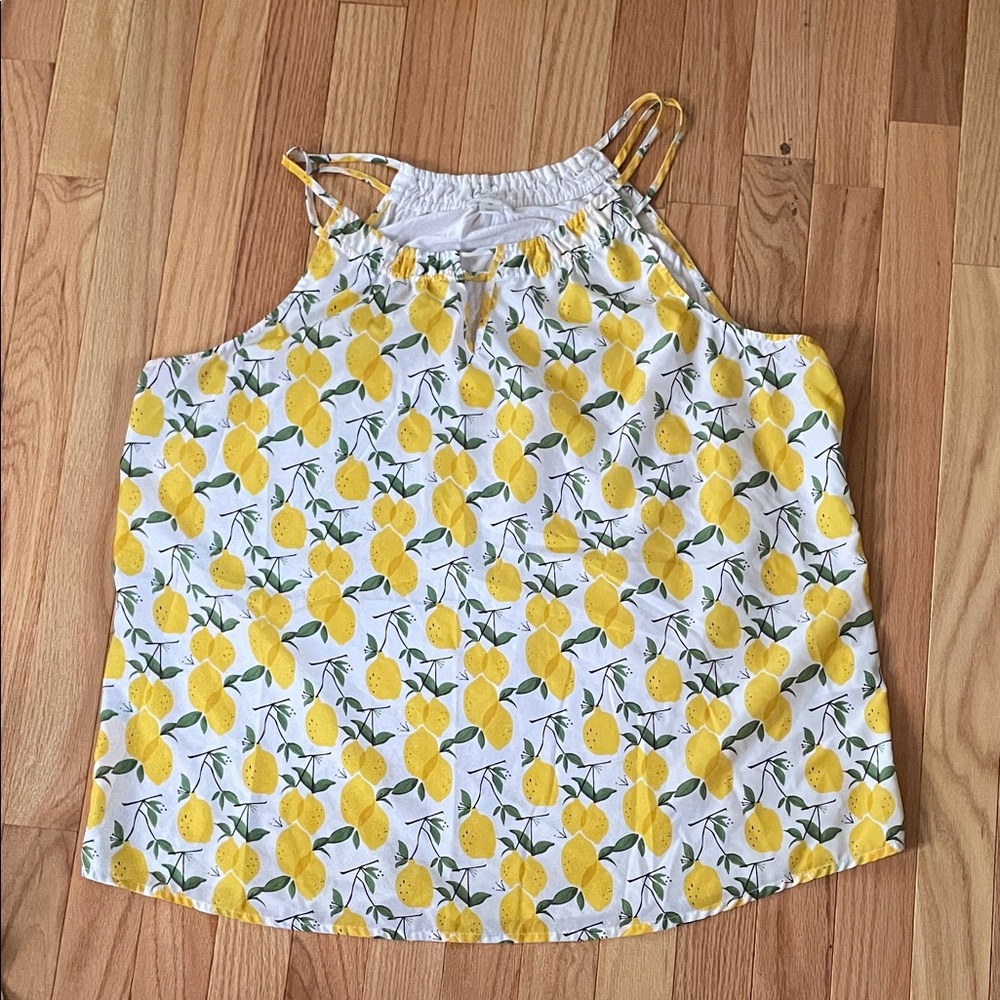 Market & Spruce Tank Top Womens XXL White Yellow Lemon Print Summer Tropical